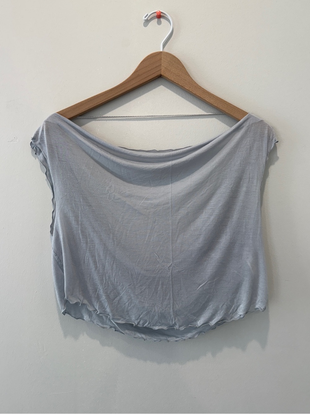 Free People Sheer Light Blue-gray Off-Shoulder Crop Top